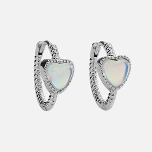 S925 Sterling Silver Colour Changing Moonstone Heart Hoop Earrings. New.